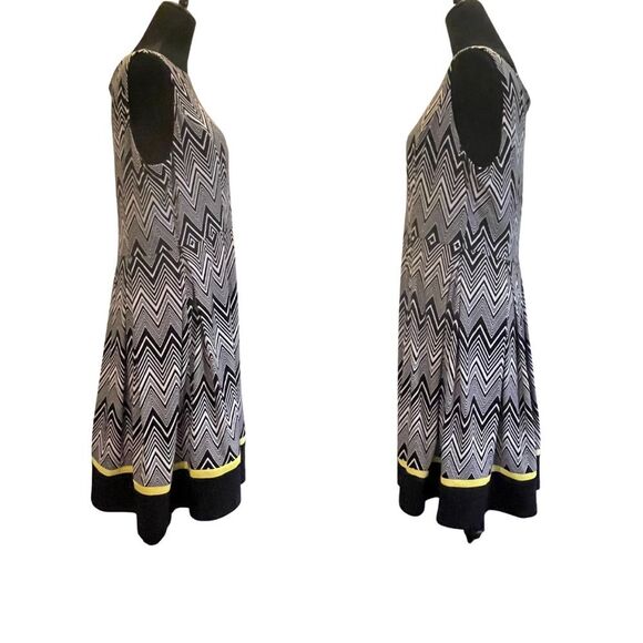 Jessica Howard Black and White Chevron Midi Dress with Yellow Accents - Picture 3 of 8